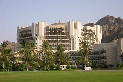 
Opened in 1985, the Al Bustan Palace InterContinental Muscat hotel has built a reputation as one of the best hotels in the Middle East and one of the finest hotels in the world. Situated eight kilometres from the downtown business district, the hotel is nestled on the coast surrounded by a dramatic mountain backdrop, sea and beach, and set in 200 acres of lush, green gardens. It enjoys spectacular views over the Gulf of Oman.
